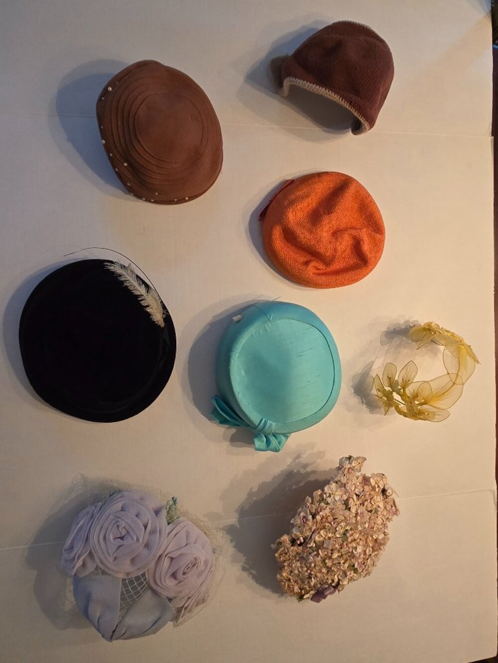 Lot of 8 Lovely Antique Ladies 1940s-50s Hats ~ Various Styles, Colors & Fabrics